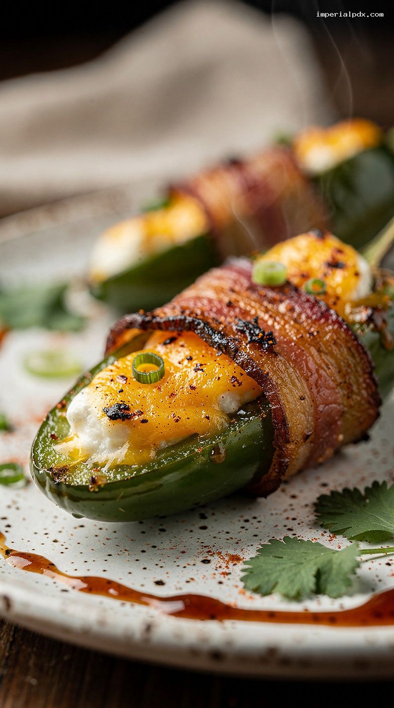 Smoked Stuffed Jalapeño Poppers With Cream Cheese and Cheddar – Closeup