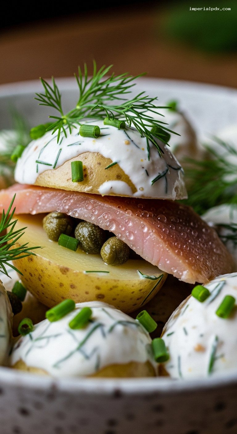 Smoked Trout and Potato Salad with Mustard Yogurt – Closeup