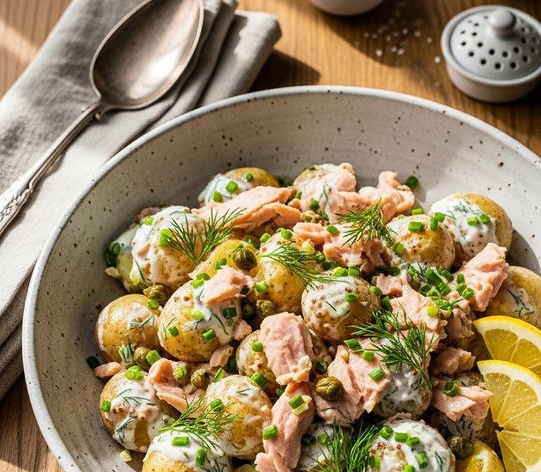 Smoked Trout and Potato Salad with Mustard Yogurt