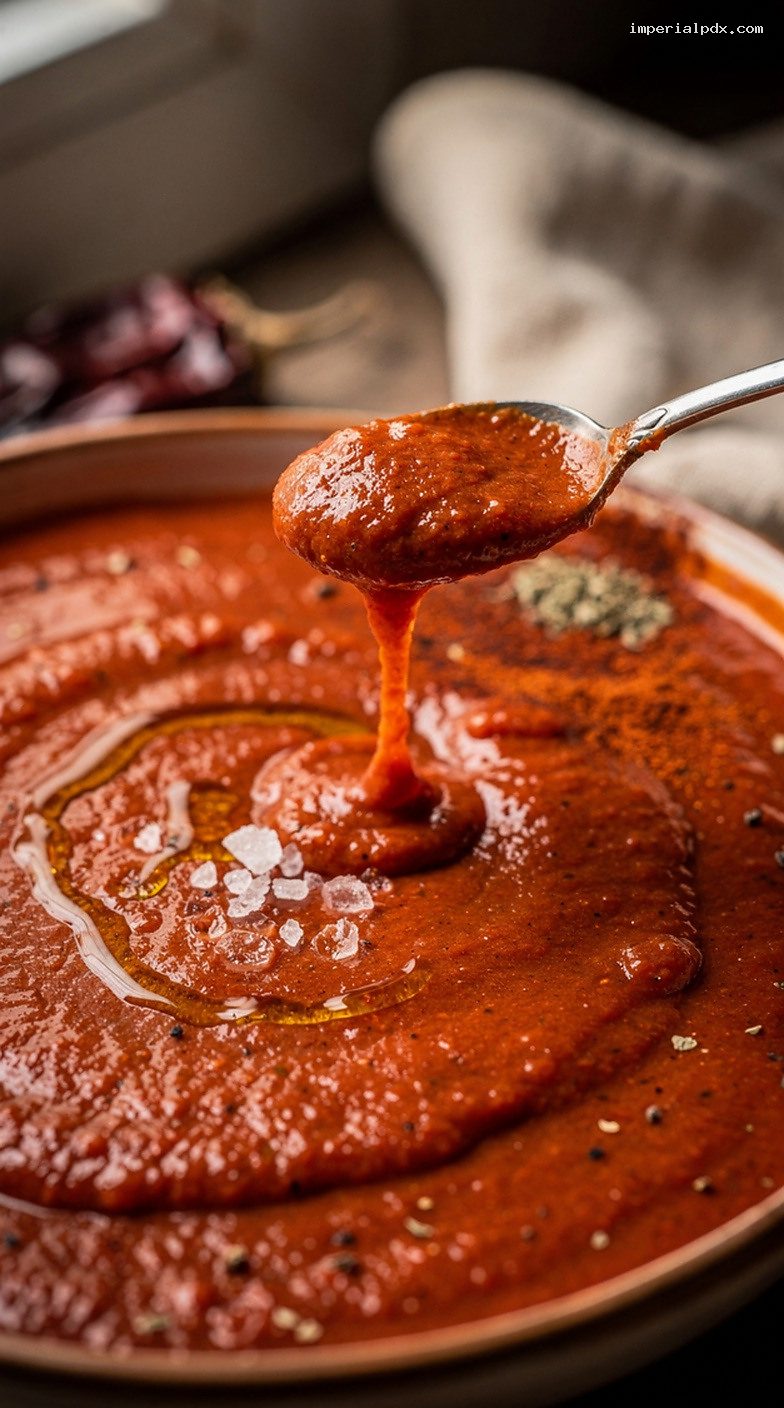 Smoky Ancho Chile Tomato Sauce With Garlic and Cumin – Closeup