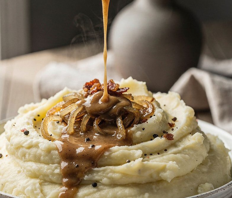 Smoky Bacon Onion Gravy With Caramelized Onions and Black Pepper