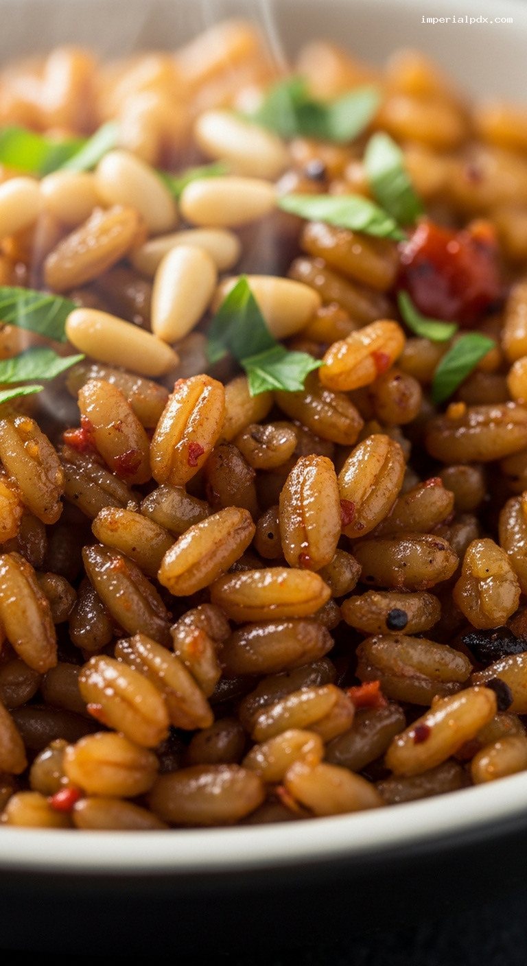 Smoky Firik Pilaf With Tomatoes and Onions – Closeup