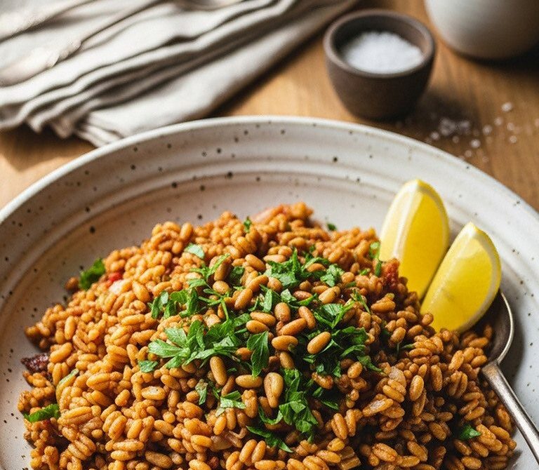 Smoky Firik Pilaf With Tomatoes and Onions