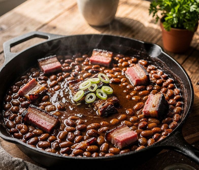 Smoky Molasses BBQ Baked Beans With Smoked Pork