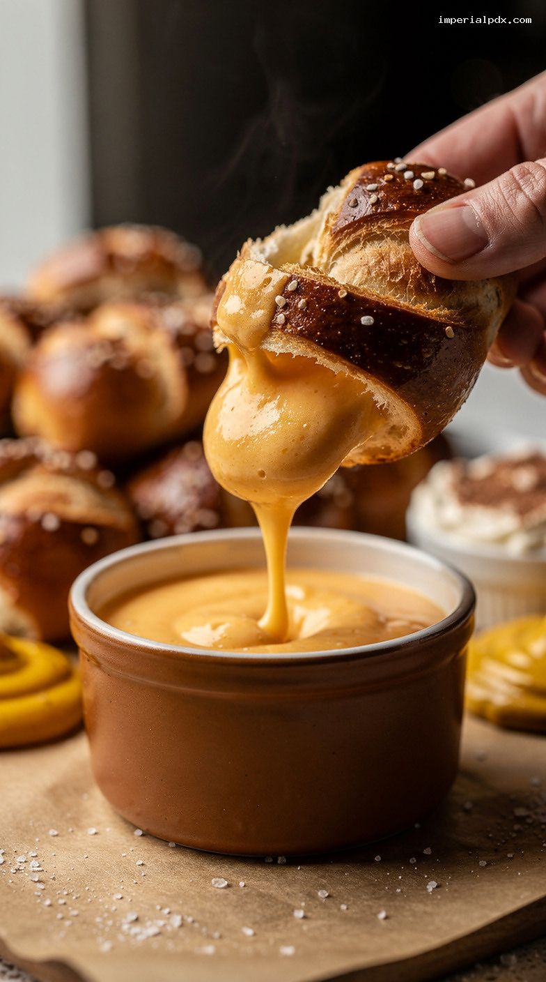 Soft Pretzel Bites With Beer Cheese and Dip Trio – Closeup