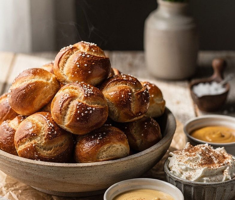 Soft Pretzel Bites With Beer Cheese and Dip Trio
