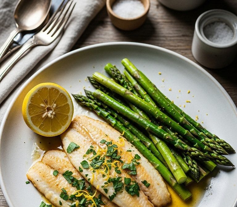 Sole Meunière With Brown Butter Lemon Sauce and Asparagus