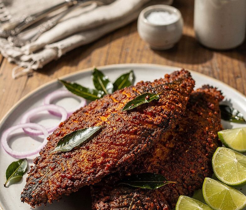 South Indian Fish Masala Fry With Lime and Onions