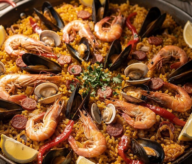 Spanish Seafood Paella With Saffron Rice and Mixed Shellfish