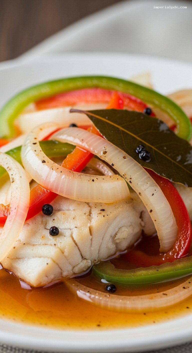 Spanish-Style Pescado En Escabeche With Smoked Paprika Marinade – Closeup