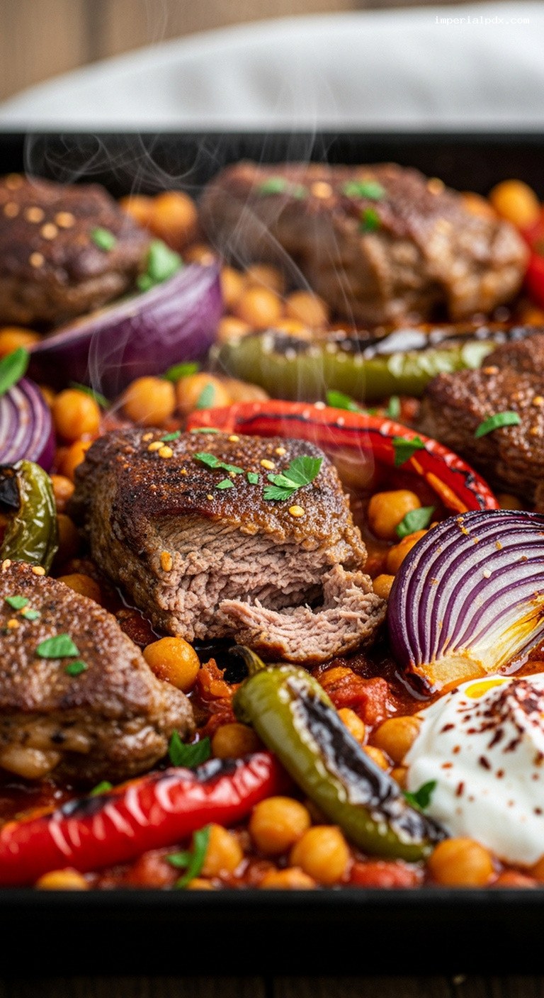 Spiced Anatolian Lamb and Chickpea Tray Bake – Closeup