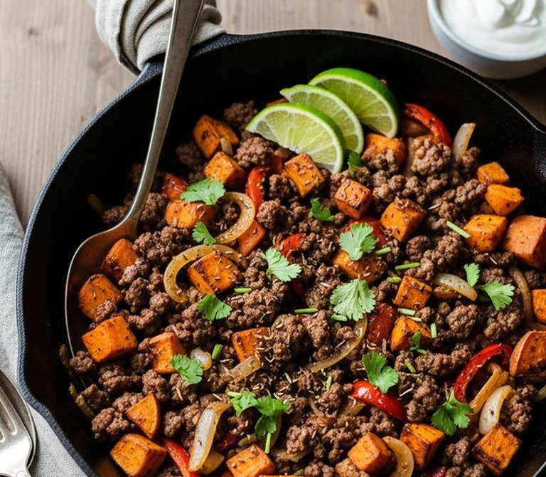 Spiced Beef and Sweet Potato Skillet Bowl