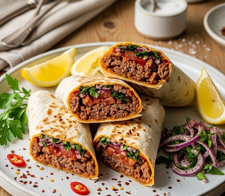 Spiced Beef Tantuni Wraps With Onions and Parsley