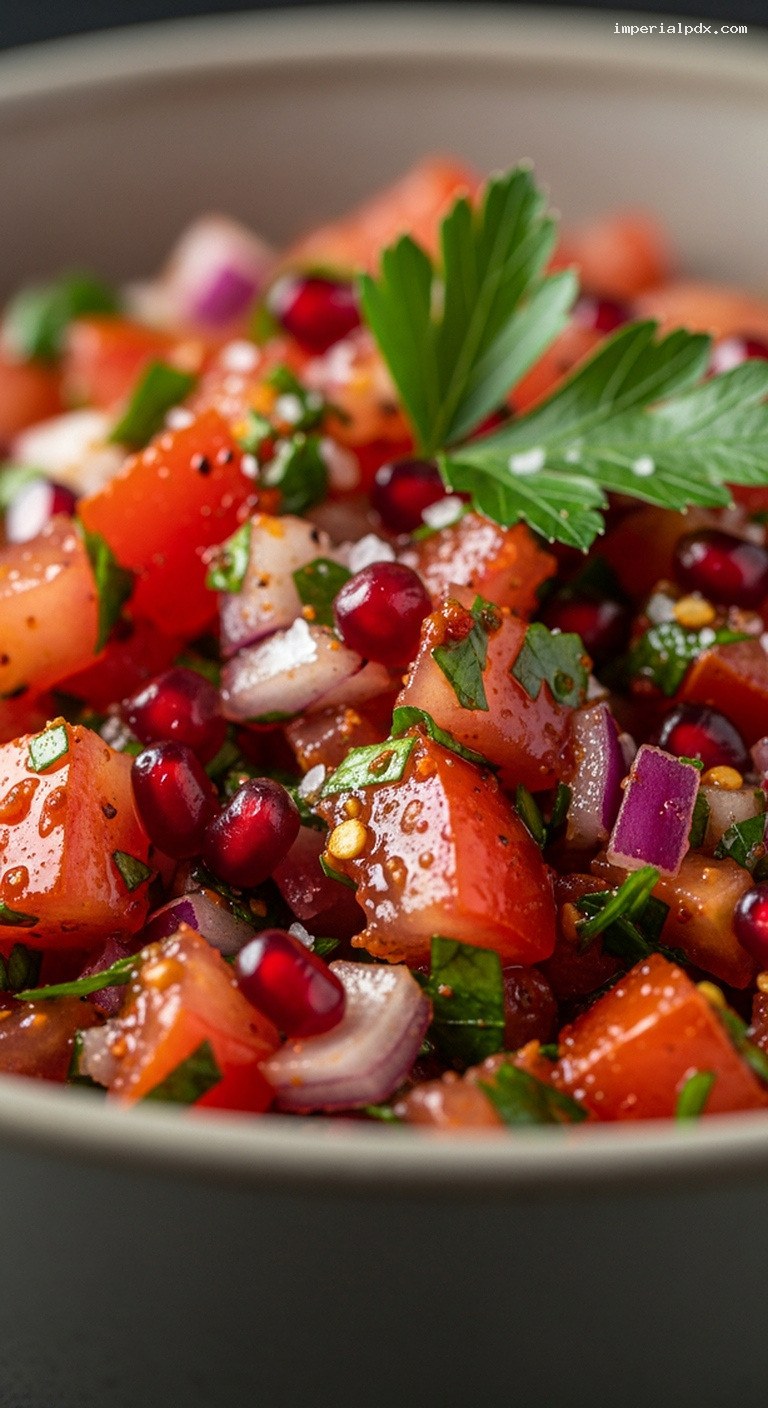 Spicy Turkish Acili Ezme Tomato Spoon Salad – Closeup