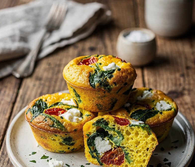 Spinach Feta Egg Muffins With Roasted Red Peppers