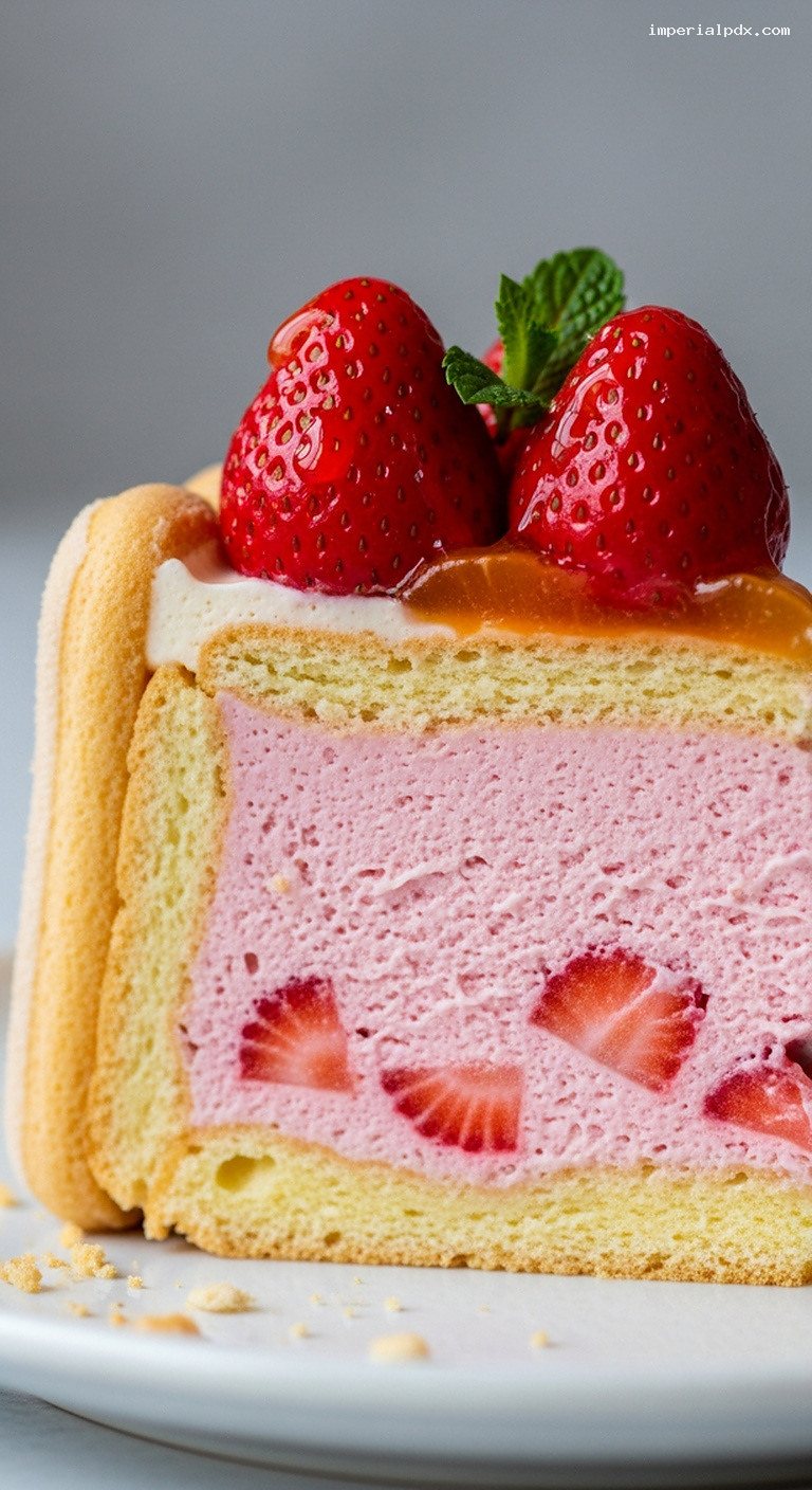 Strawberry Charlotte with Ladyfingers and Fresh Berries – Closeup