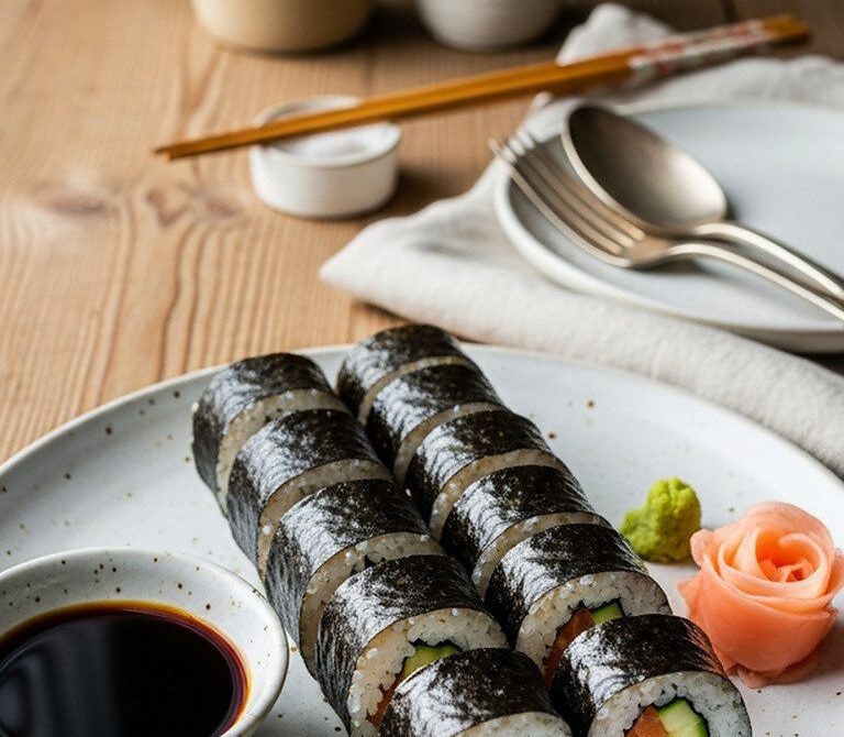 Sushi-Style Salmon Maki Rolls With Cucumber and Seasoned Rice