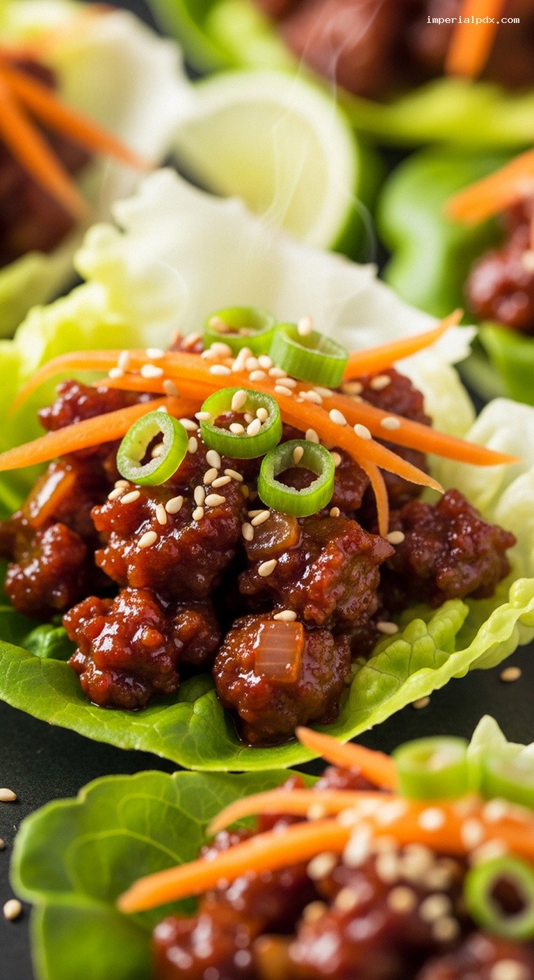 Sweet and Spicy Korean Beef Lettuce Wraps – Closeup
