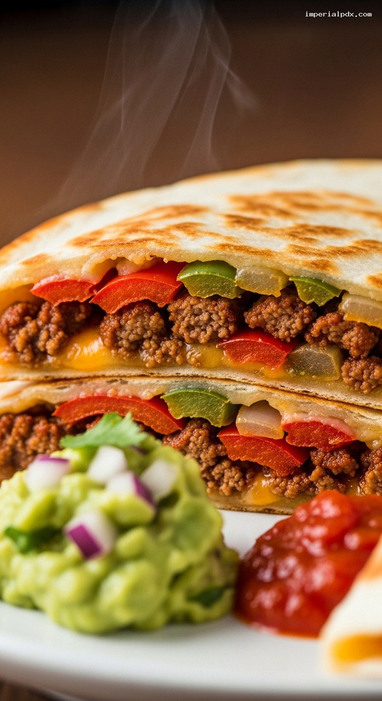 Tex-Mex Beef Quesadillas with Peppers and Cheese – Closeup