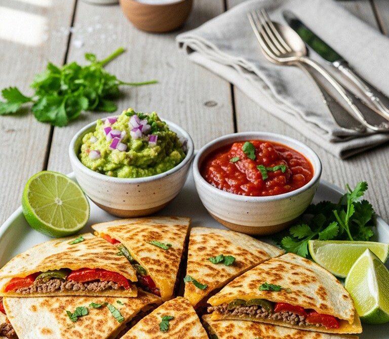 Tex-Mex Beef Quesadillas with Peppers and Cheese