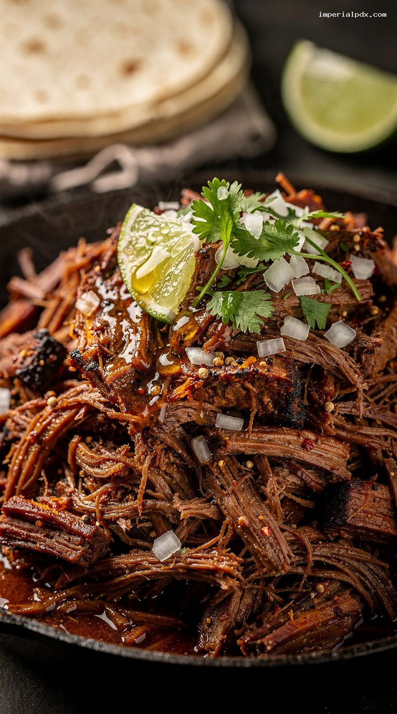 Texas-Style Smoked and Braised Barbacoa Beef Cheeks – Closeup