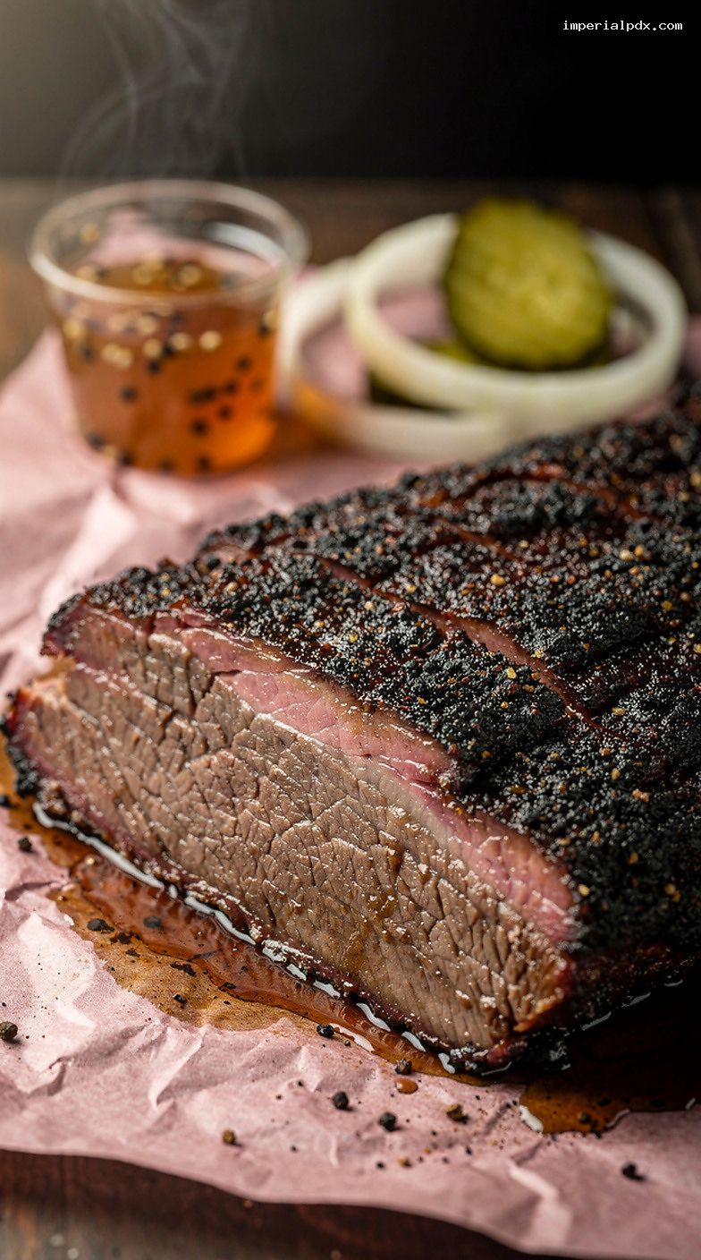 Texas-Style Smoked Brisket With Salt And Pepper Bark – Closeup