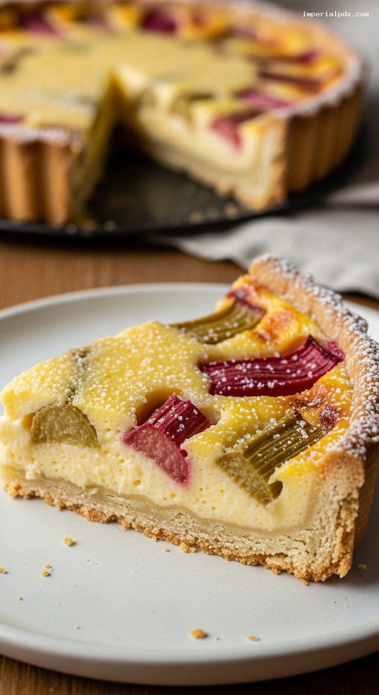 Traditional French Rhubarb Custard Tart – Closeup