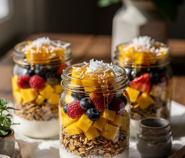 Tropical Fruit Yogurt Parfait Bar With Granola And Coconut