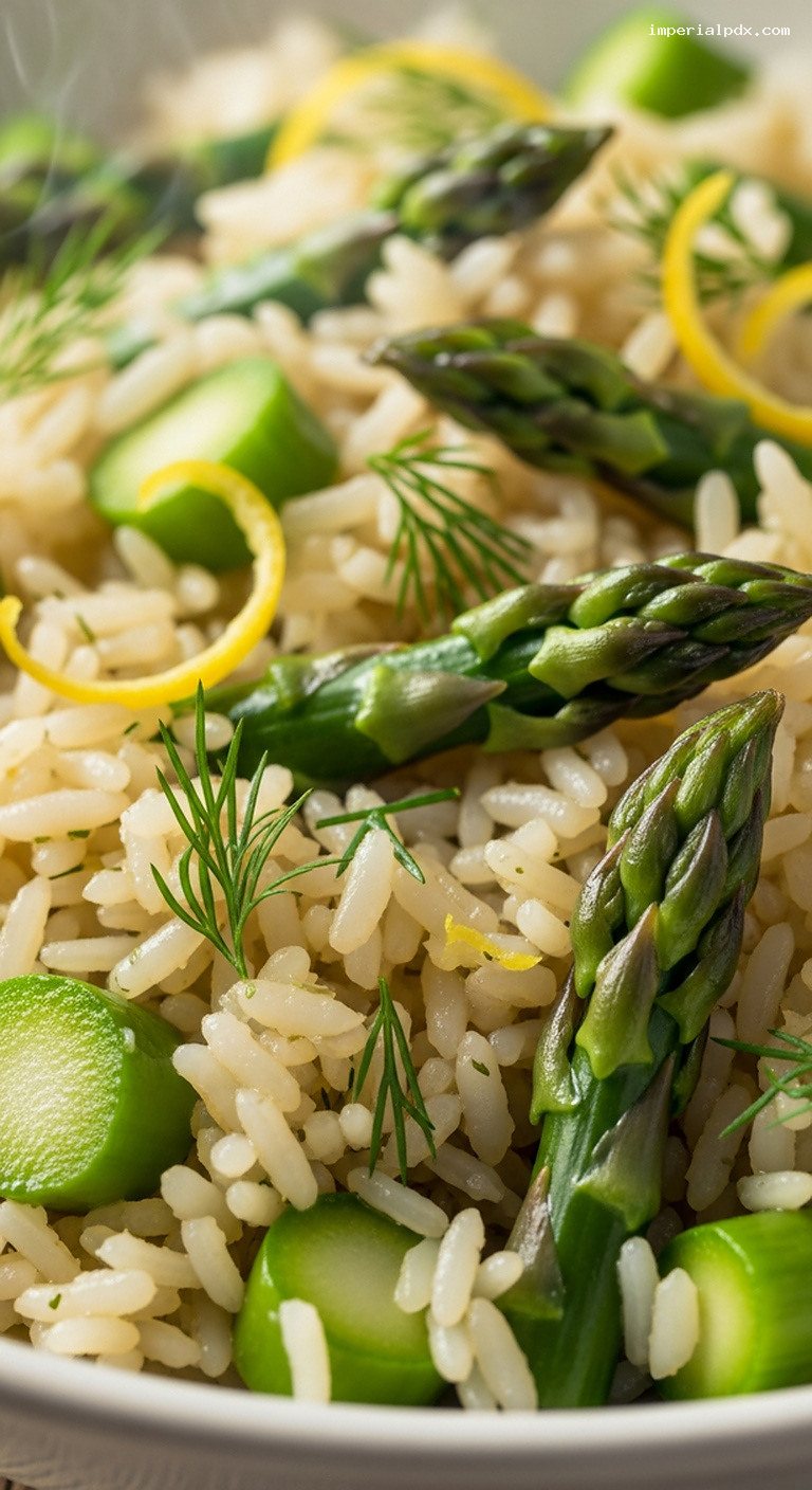 Turkish Asparagus Pilaf With Dill and Lemon – Closeup