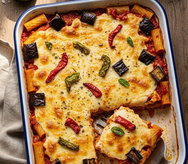 Turkish Baked Pasta With Roasted Eggplant and Kasar
