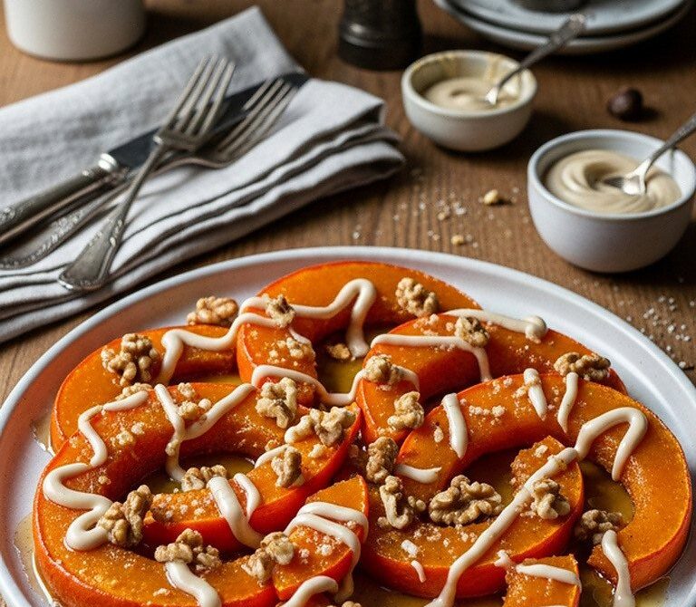 Turkish Baked Pumpkin Dessert with Tahini and Walnuts