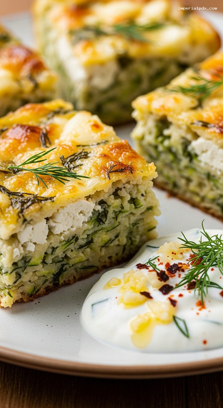 Turkish Oven-Baked Zucchini Fritter Squares – Closeup