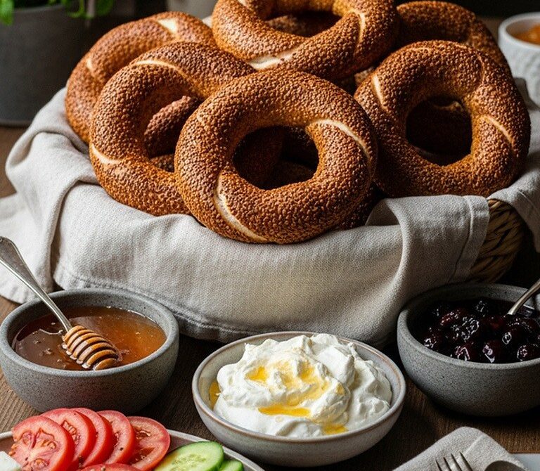 Turkish Simit Brunch Board with Kaymak and Honey