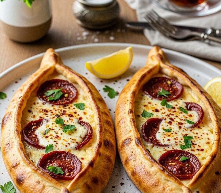 Turkish Sucuk and Kaşar Pide Boats
