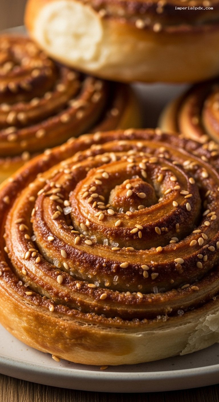 Turkish Tahini Swirl Buns With Caramelized Sugar – Closeup