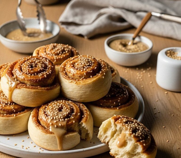 Turkish Tahini Swirl Buns With Caramelized Sugar