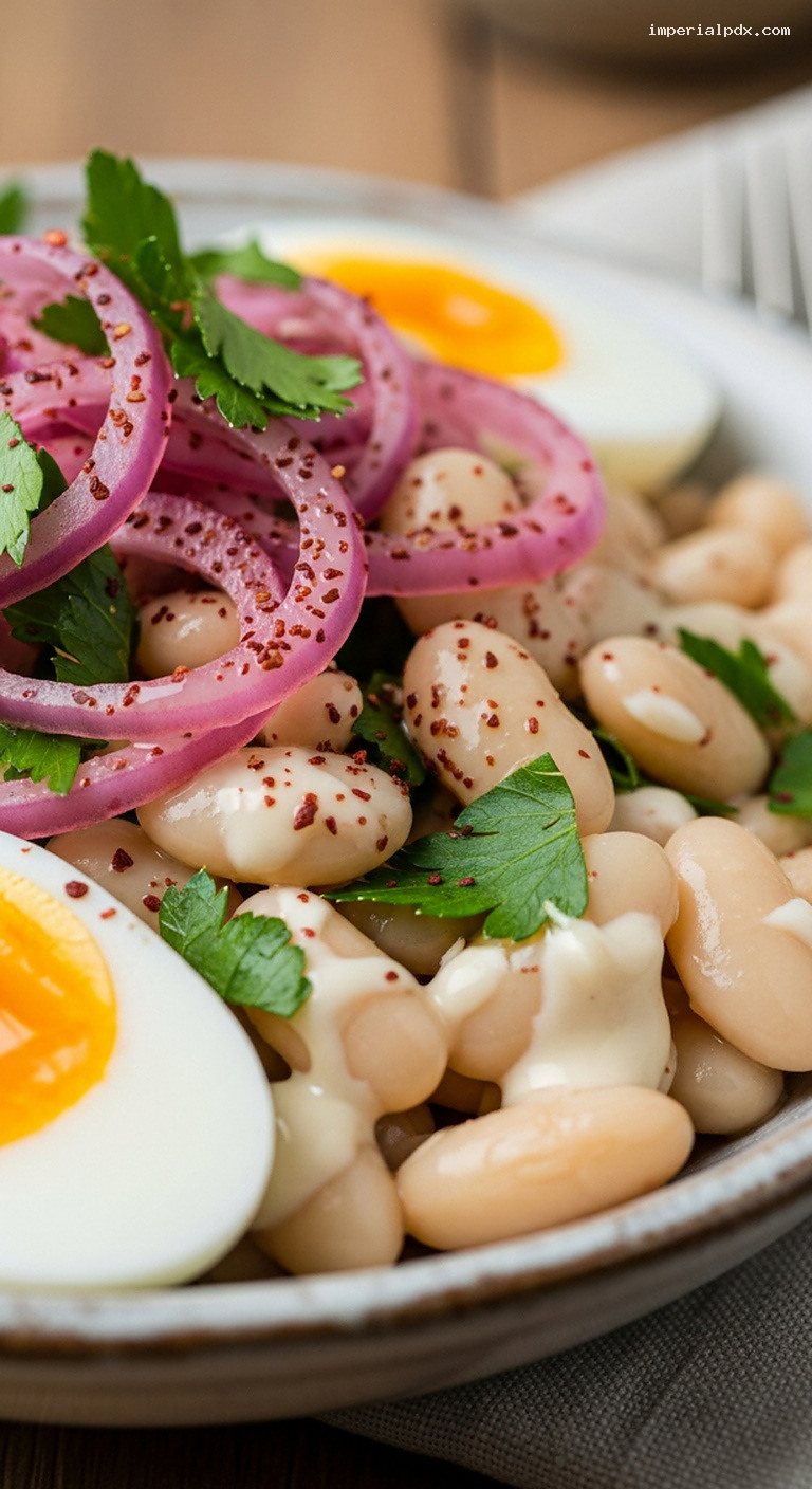 Turkish White Bean Piyaz With Creamy Tahini Dressing – Closeup