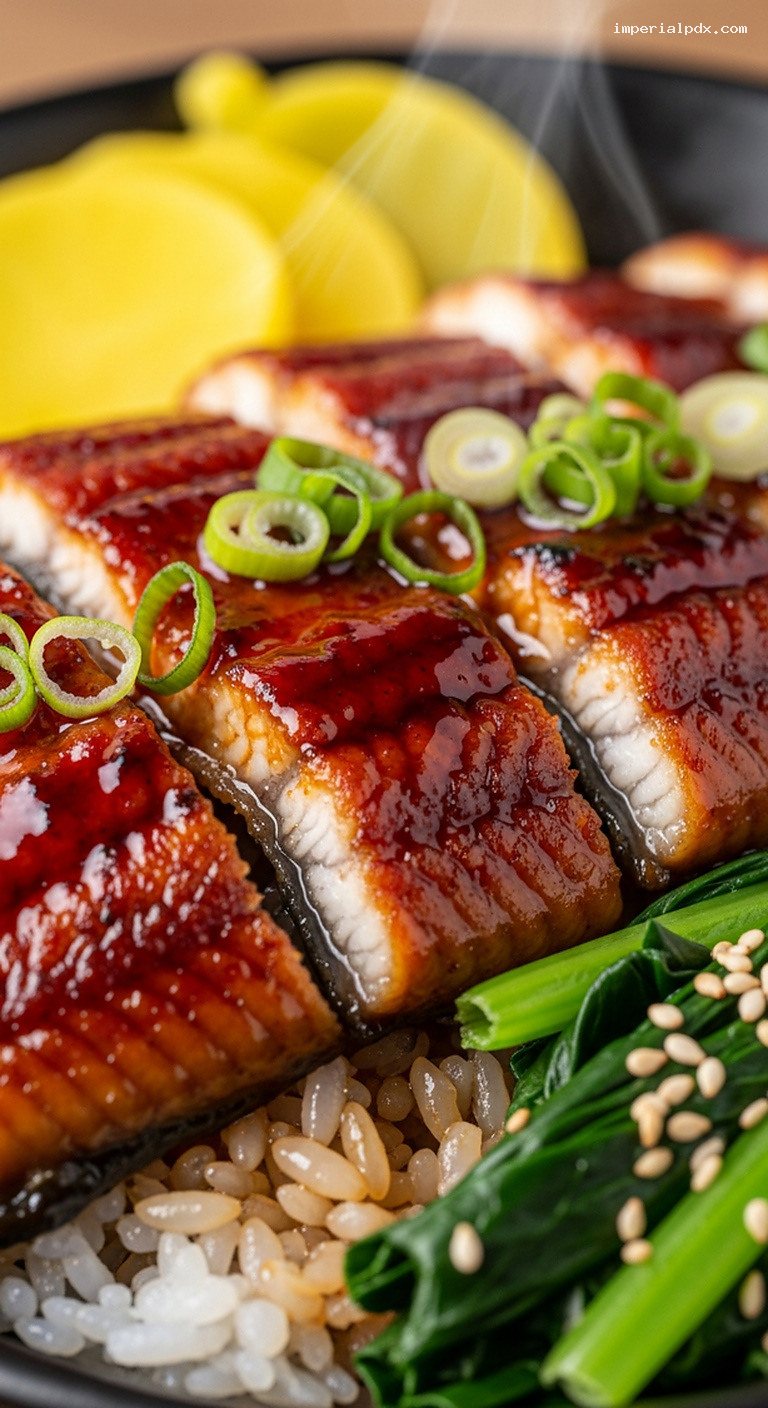 Unagi Kabayaki Rice Bowl with Sweet Soy Glaze – Closeup