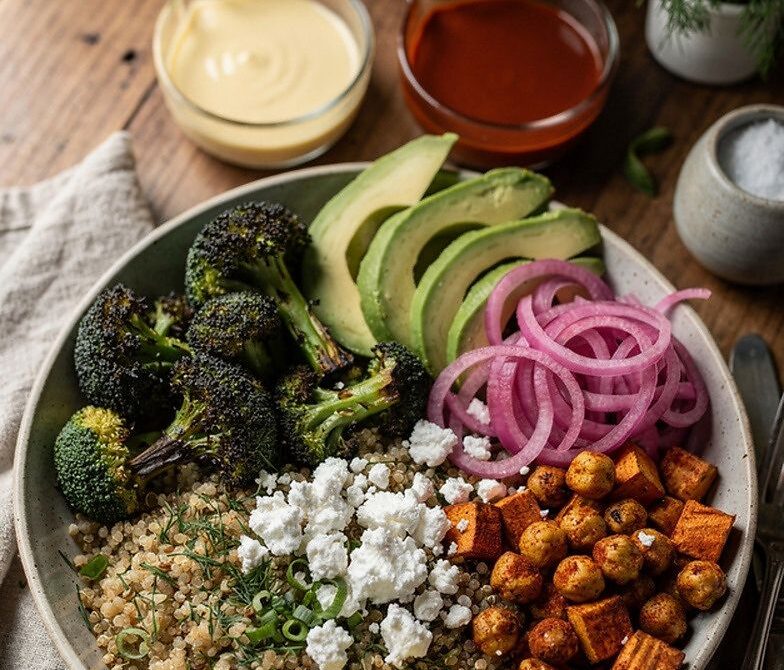 Vegetarian Grain and Greens Bowls with Lemon Tahini or Harissa