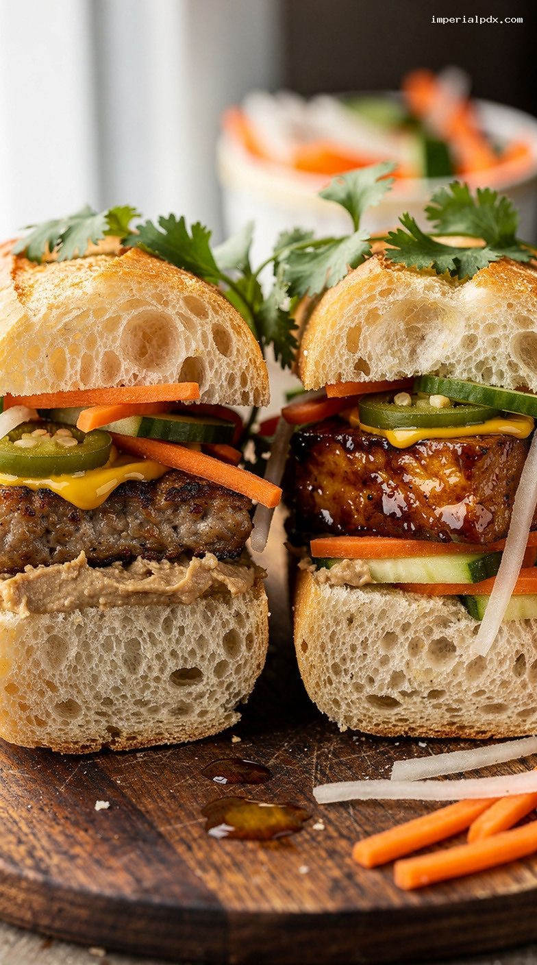 Vietnamese Banh Mi Sliders With Pork, Pickles, and Herbs – Closeup