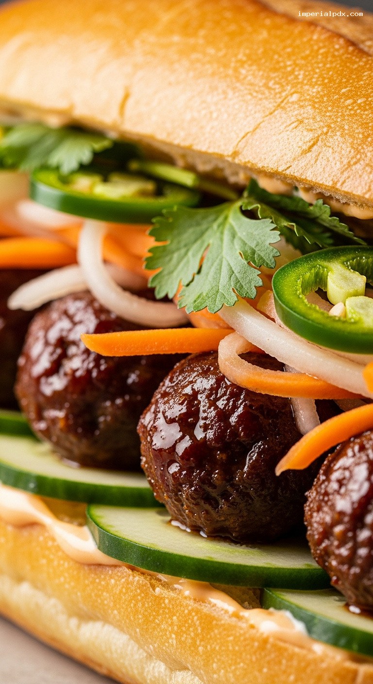 Vietnamese Beef Bánh Mì Meatball Sandwiches – Closeup