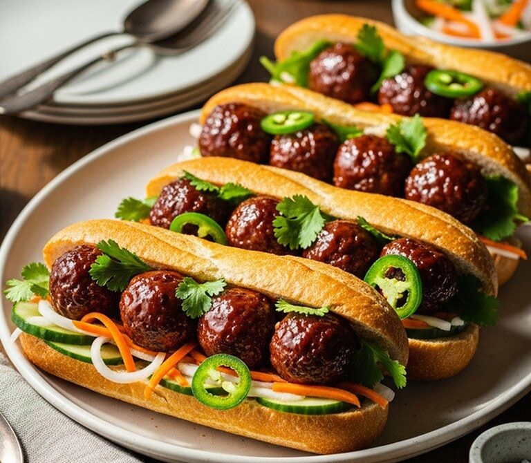 Vietnamese Beef Bánh Mì Meatball Sandwiches