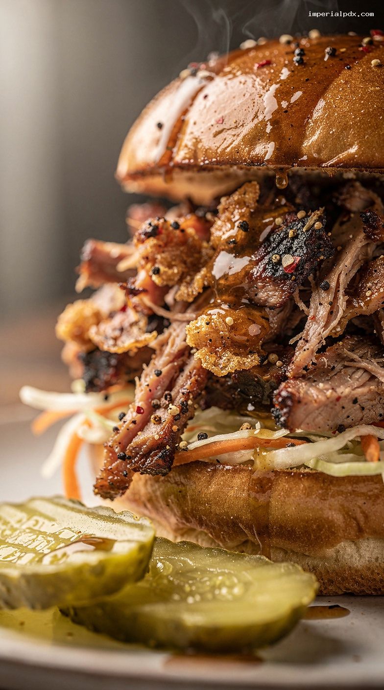 Whole Hog Carolina Chopped BBQ With Vinegar Pepper Sauce – Closeup