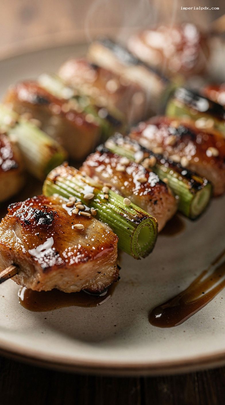 Yakitori Chicken Skewers With Sweet-Savory Tare Glaze – Closeup