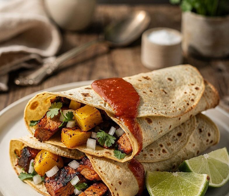 Al Pastor Pork and Pineapple Street-Style Crepes