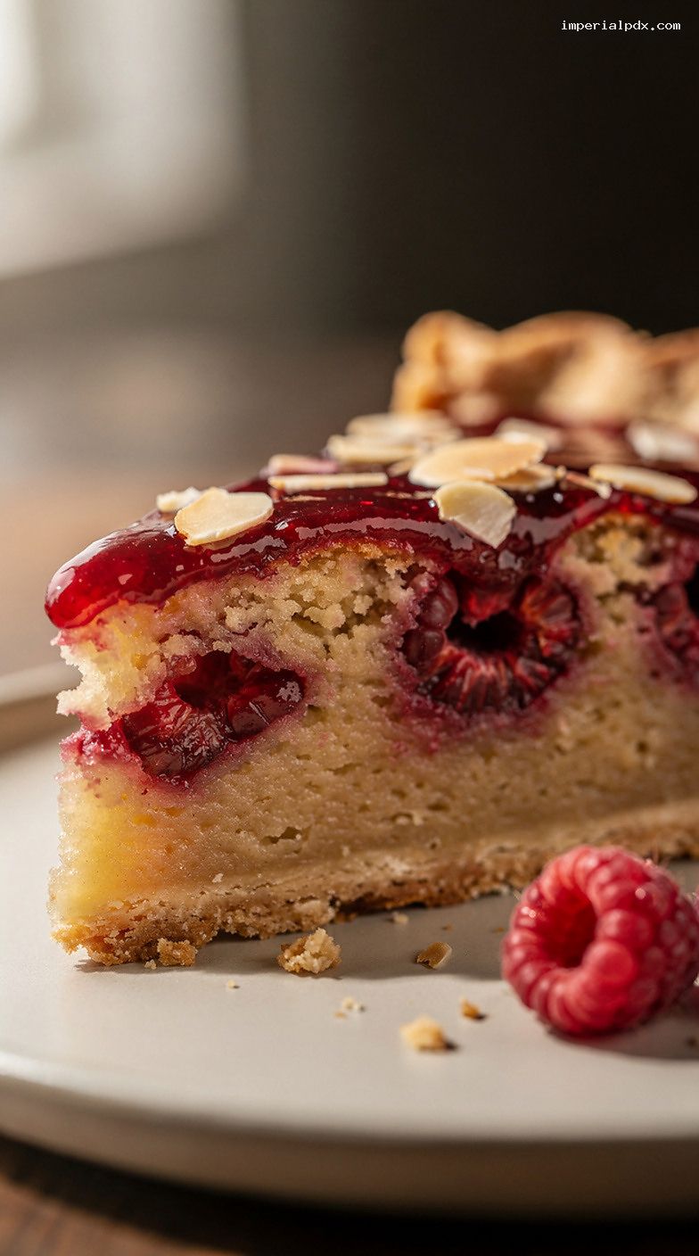 Almond Frangipane Raspberry Pie With Buttery Crust – Closeup