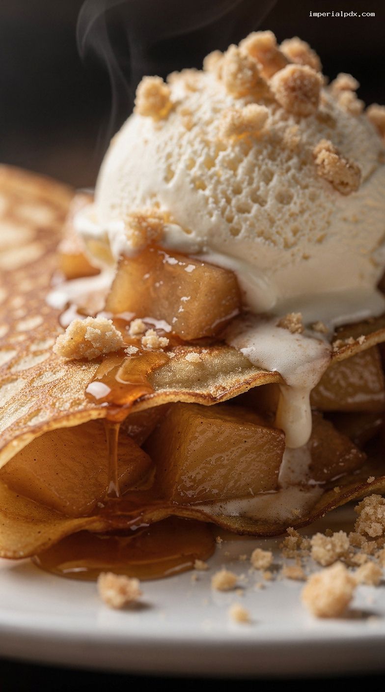 Apple Pie À La Mode Crepes With Cinnamon Apple Compote – Closeup