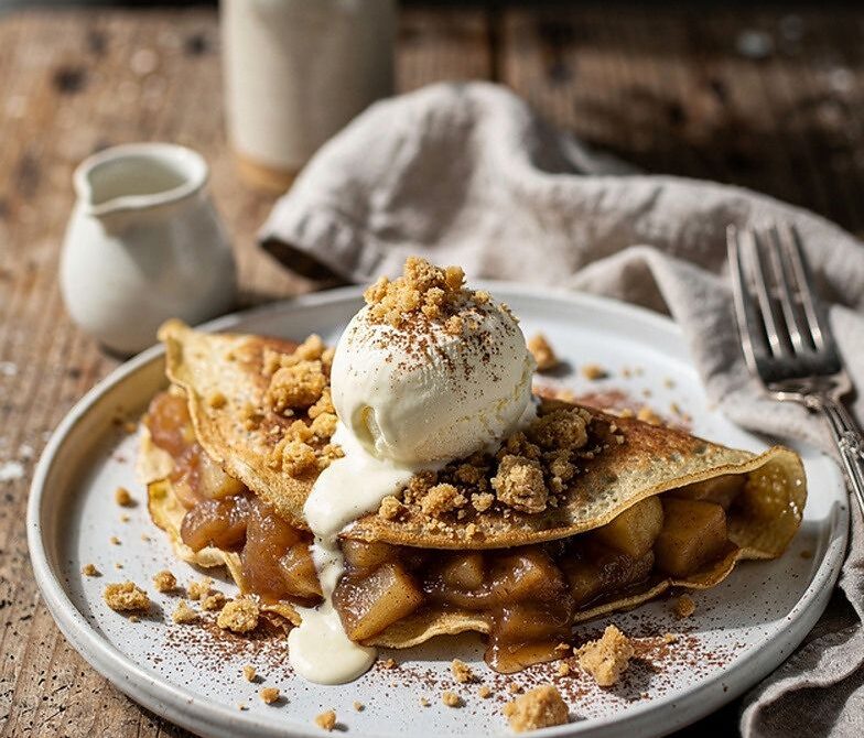 Apple Pie À La Mode Crepes With Cinnamon Apple Compote