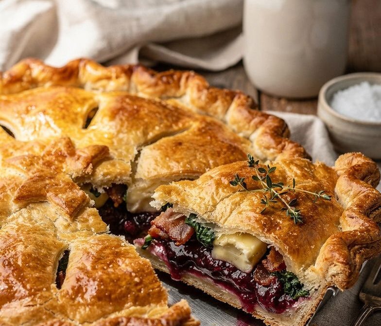 Bacon Brie and Cranberry Pie in Flaky Pastry