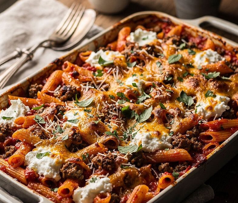 Baked Ziti With Sausage, Ricotta, and Mozzarella